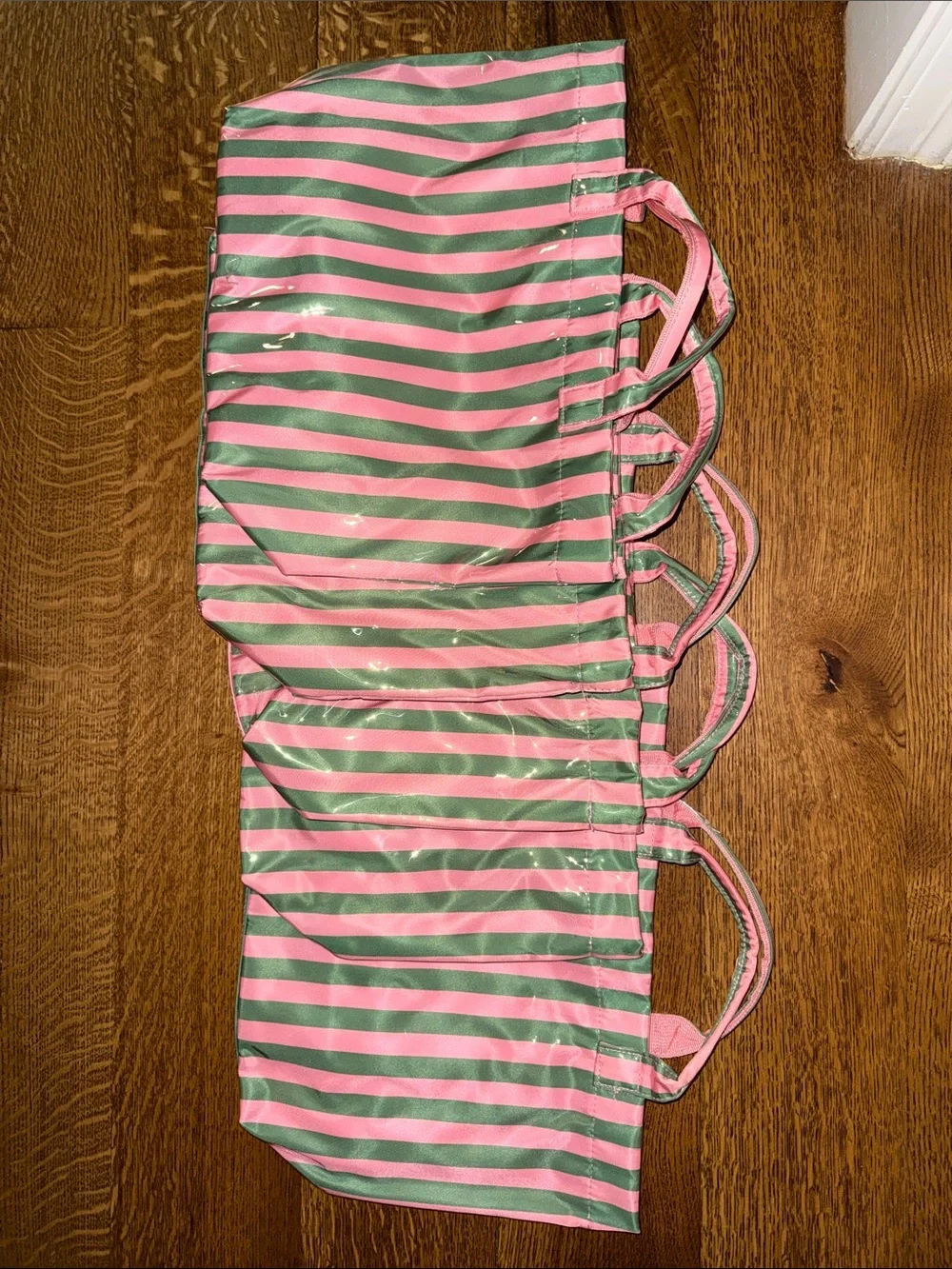 Pink & Green Striped Tote Bag